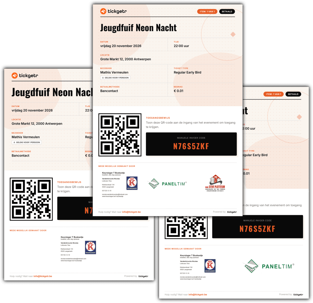 Illustration of sponsor logos below the details of a Tickgetr ticket